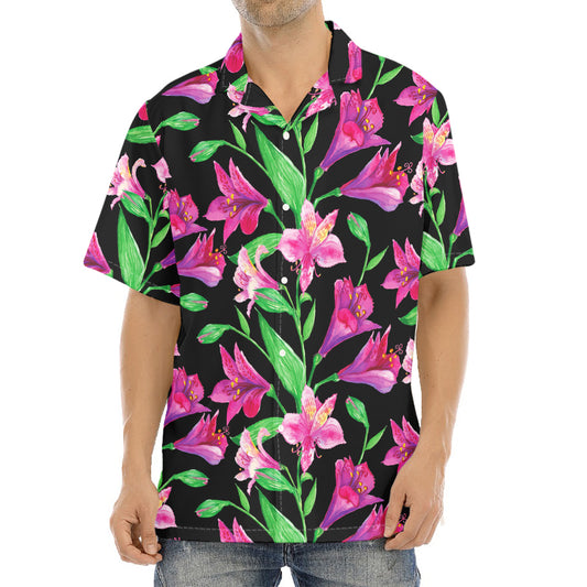Purple Alstroemeria Pattern Print Aloha Shirt