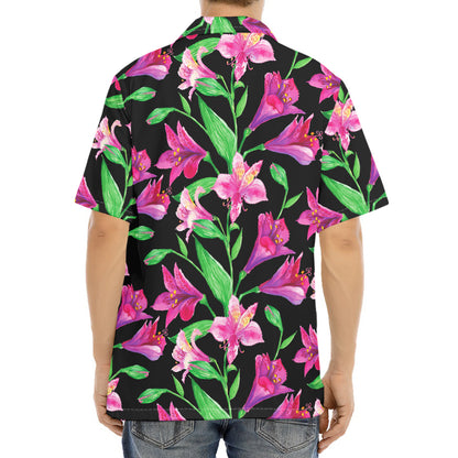 Purple Alstroemeria Pattern Print Aloha Shirt