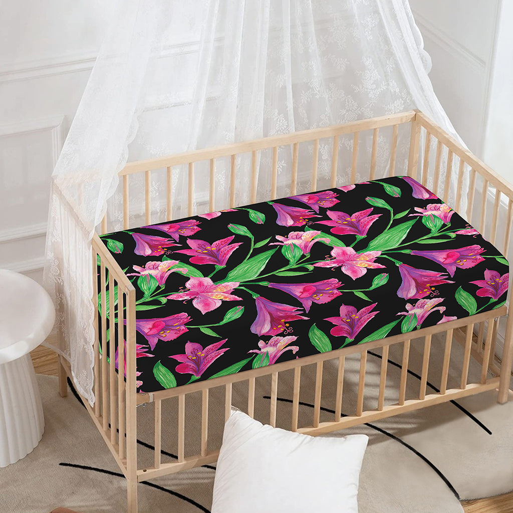 Purple Alstroemeria Pattern Print Baby Crib Sheet