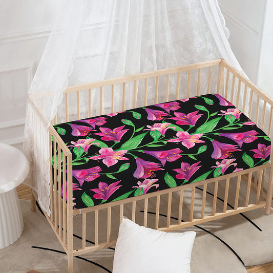 Purple Alstroemeria Pattern Print Baby Crib Sheet