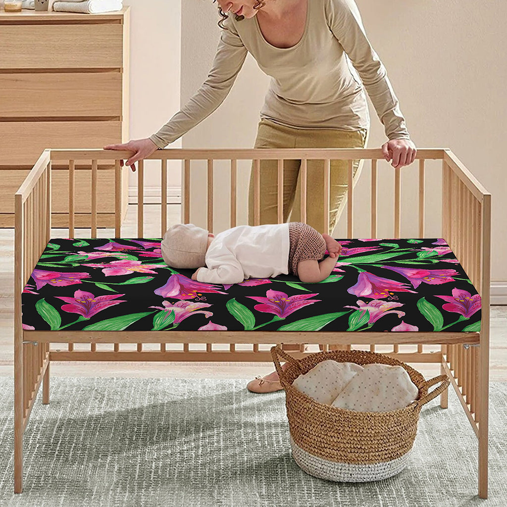 Purple Alstroemeria Pattern Print Baby Crib Sheet