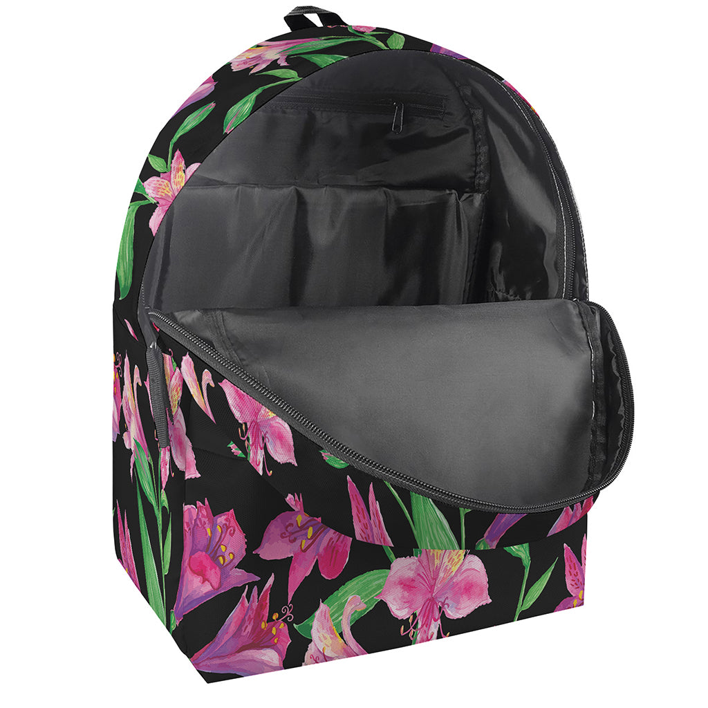 Purple Alstroemeria Pattern Print Backpack