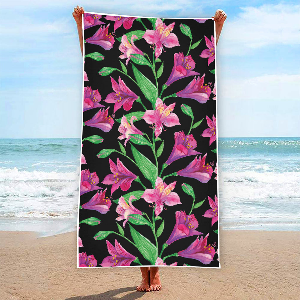 Purple Alstroemeria Pattern Print Beach Towel