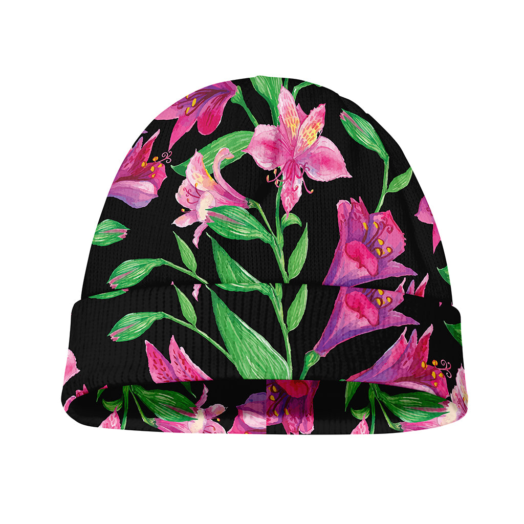 Purple Alstroemeria Pattern Print Beanie