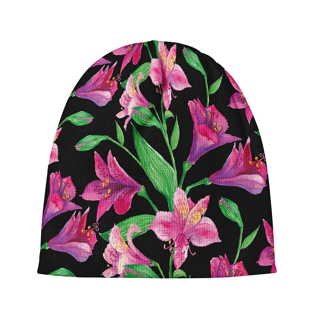 Purple Alstroemeria Pattern Print Beanie