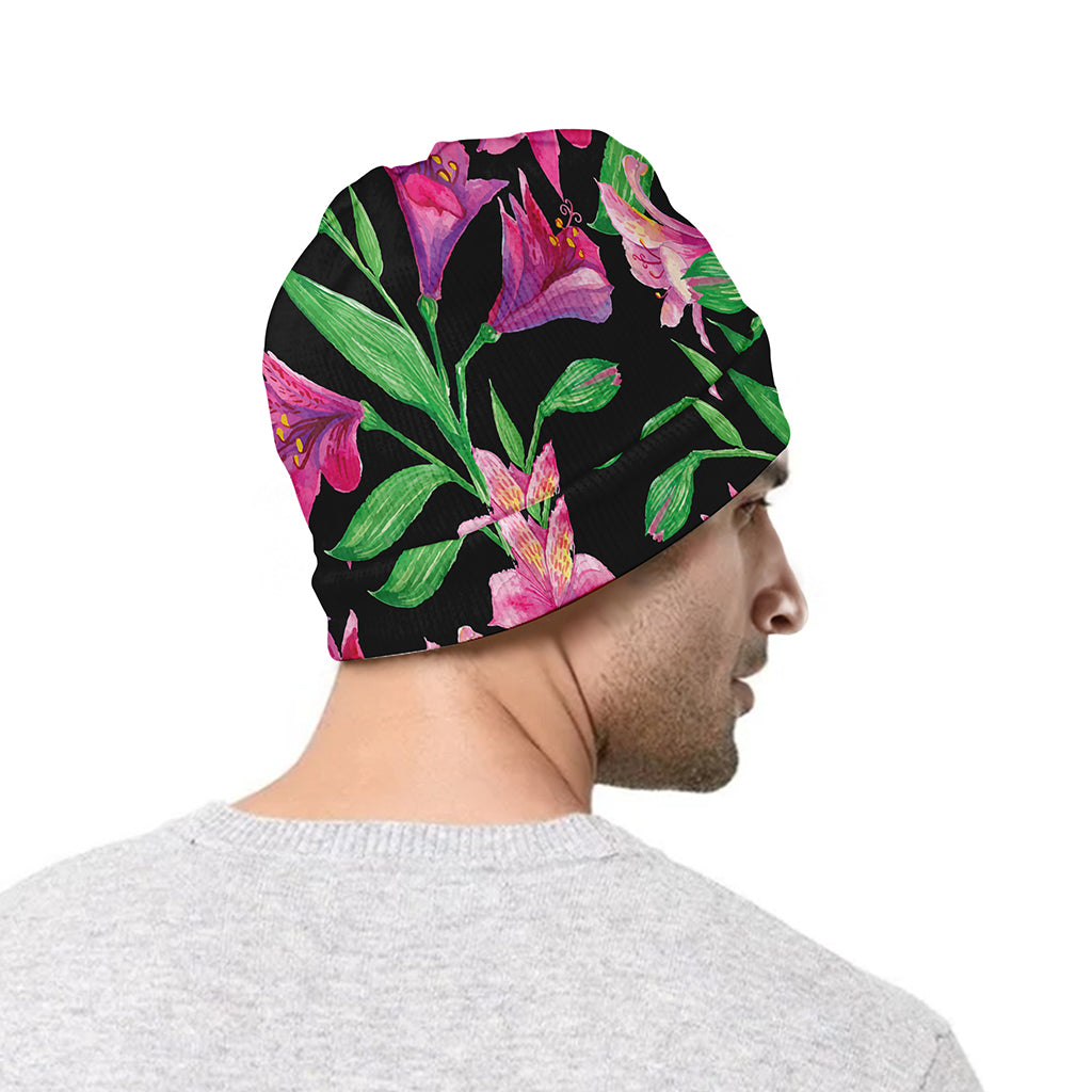 Purple Alstroemeria Pattern Print Beanie
