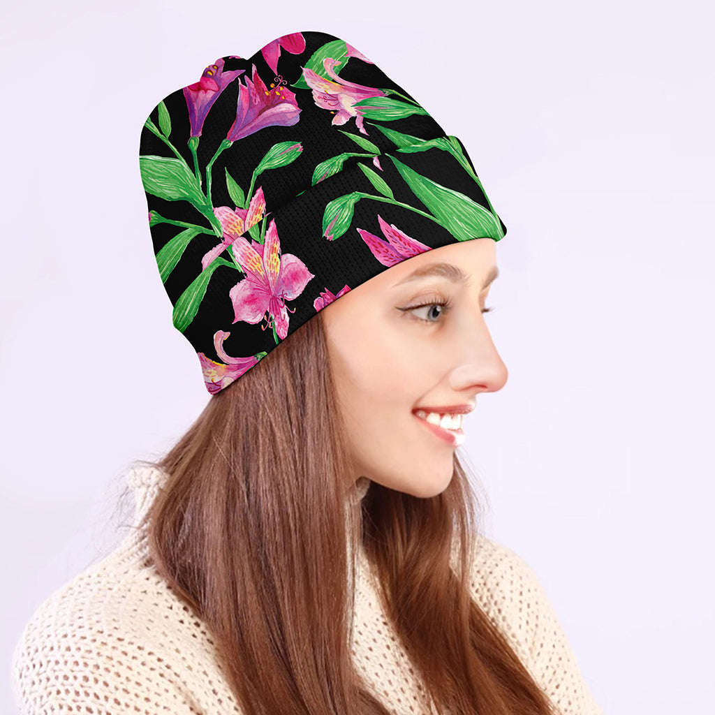 Purple Alstroemeria Pattern Print Beanie