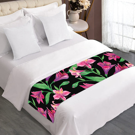 Purple Alstroemeria Pattern Print Bed Runner