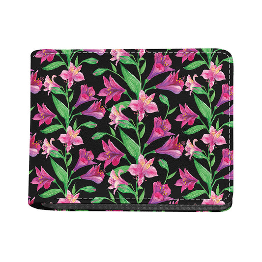 Purple Alstroemeria Pattern Print Bifold Wallet