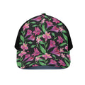 Purple Alstroemeria Pattern Print Black Mesh Trucker Hat