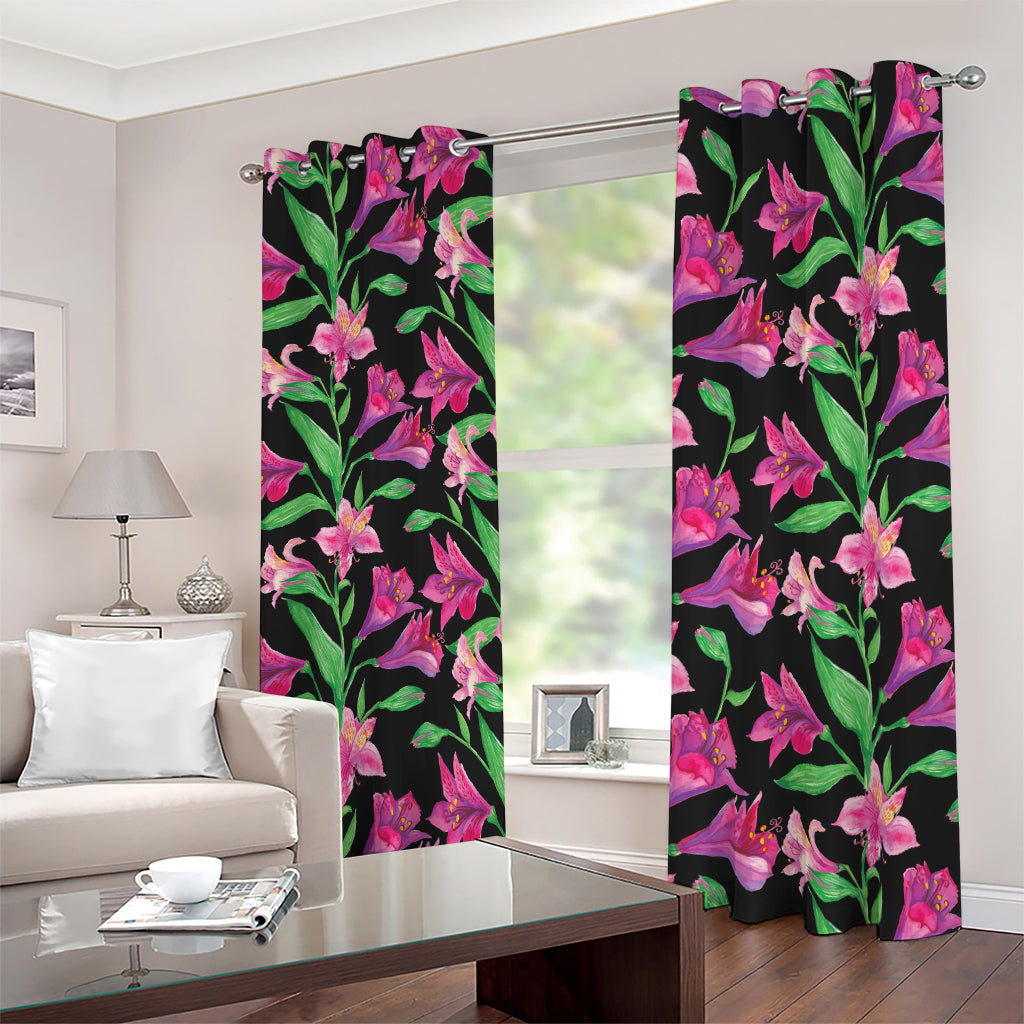 Purple Alstroemeria Pattern Print Blackout Grommet Curtains