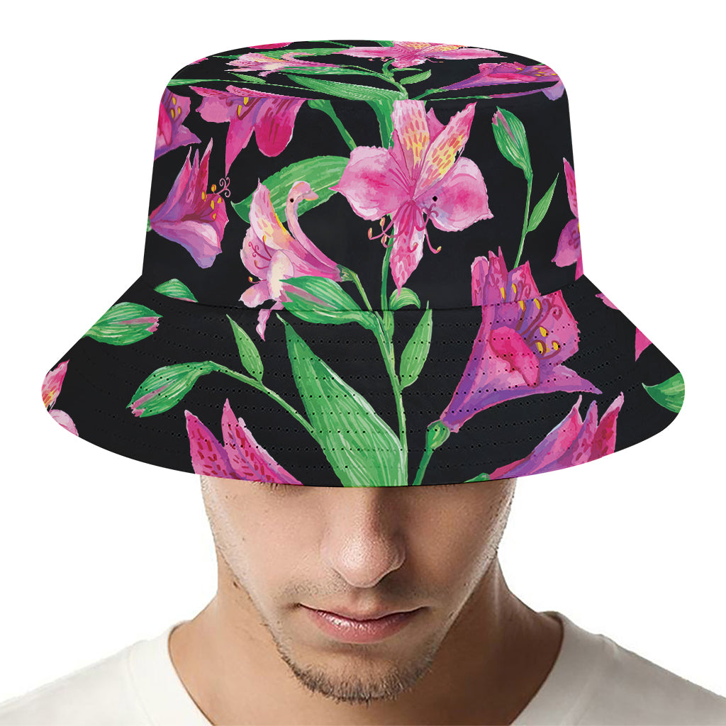 Purple Alstroemeria Pattern Print Bucket Hat