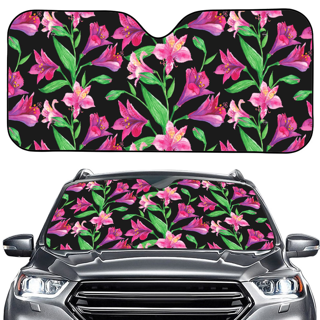 Purple Alstroemeria Pattern Print Car Windshield Sun Shade