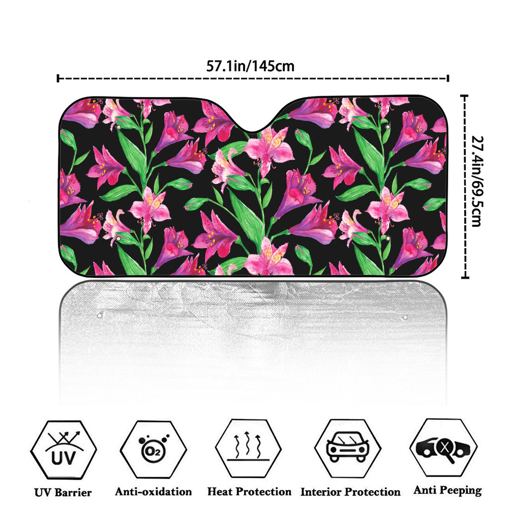 Purple Alstroemeria Pattern Print Car Windshield Sun Shade