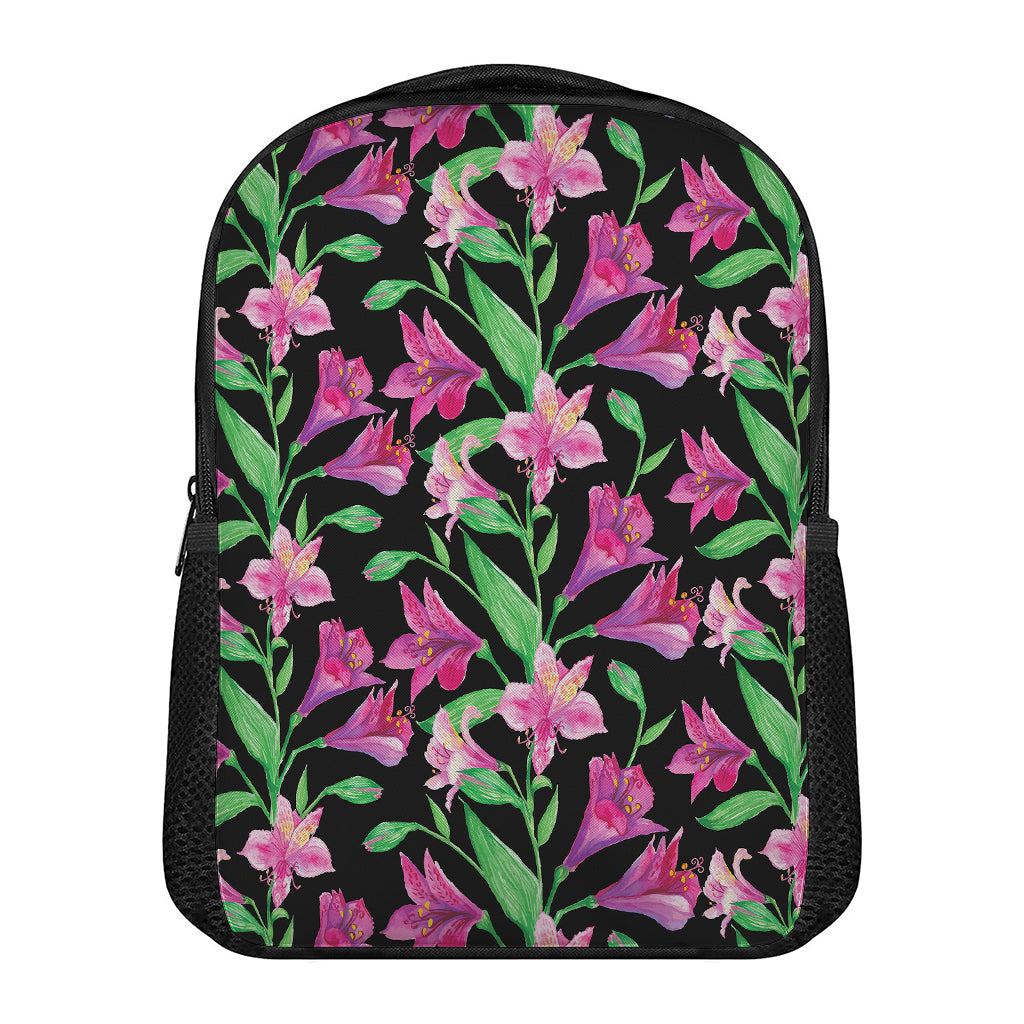 Purple Alstroemeria Pattern Print Casual Backpack