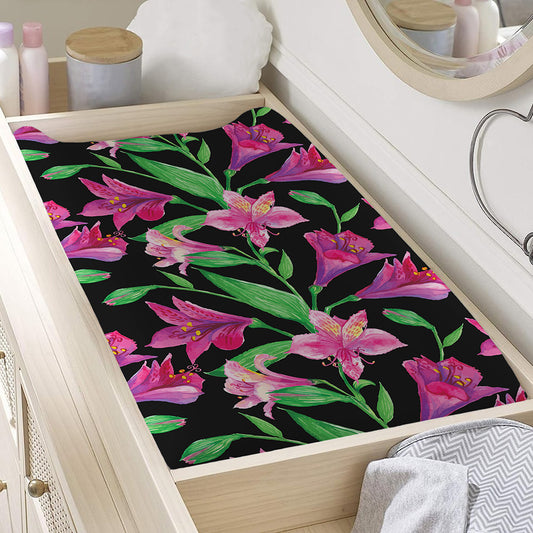Purple Alstroemeria Pattern Print Changing Pad Cover