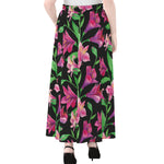 Purple Alstroemeria Pattern Print Chiffon Maxi Skirt