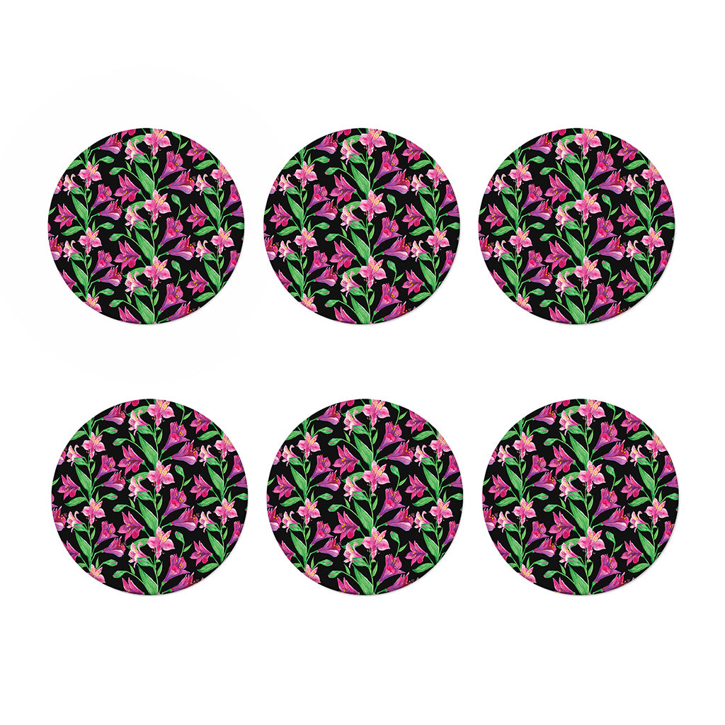 Purple Alstroemeria Pattern Print Coaster Set