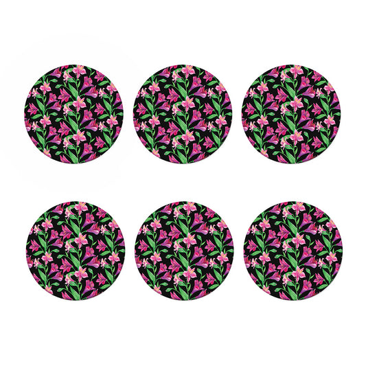 Purple Alstroemeria Pattern Print Coaster Set