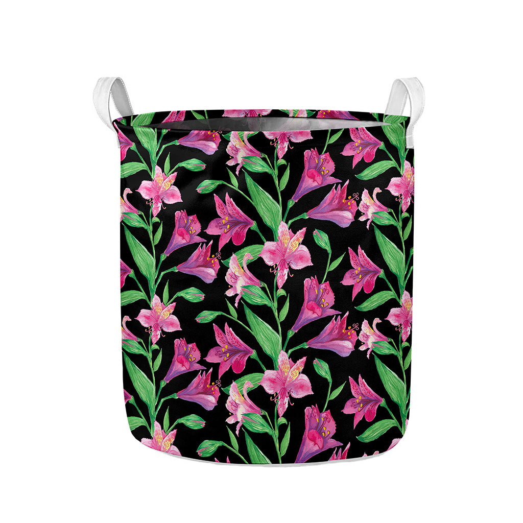 Purple Alstroemeria Pattern Print Collapsible Laundry Basket