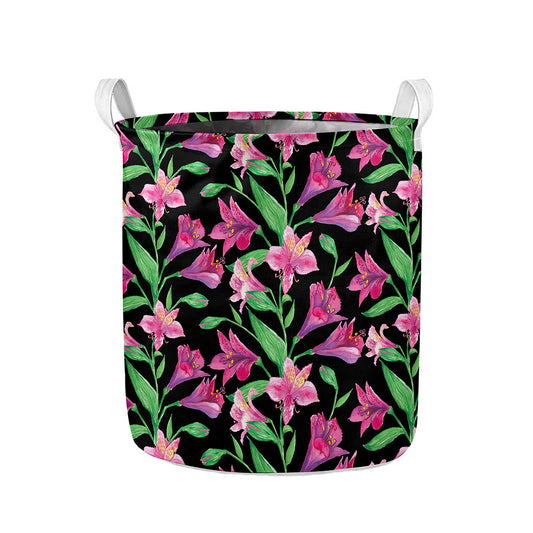 Purple Alstroemeria Pattern Print Collapsible Laundry Basket