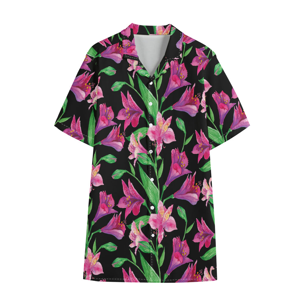 Purple Alstroemeria Pattern Print Cotton Hawaiian Shirt