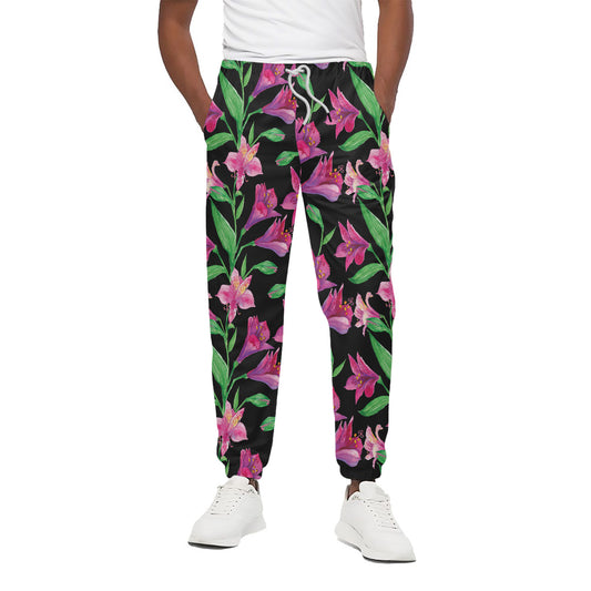 Purple Alstroemeria Pattern Print Cotton Pants