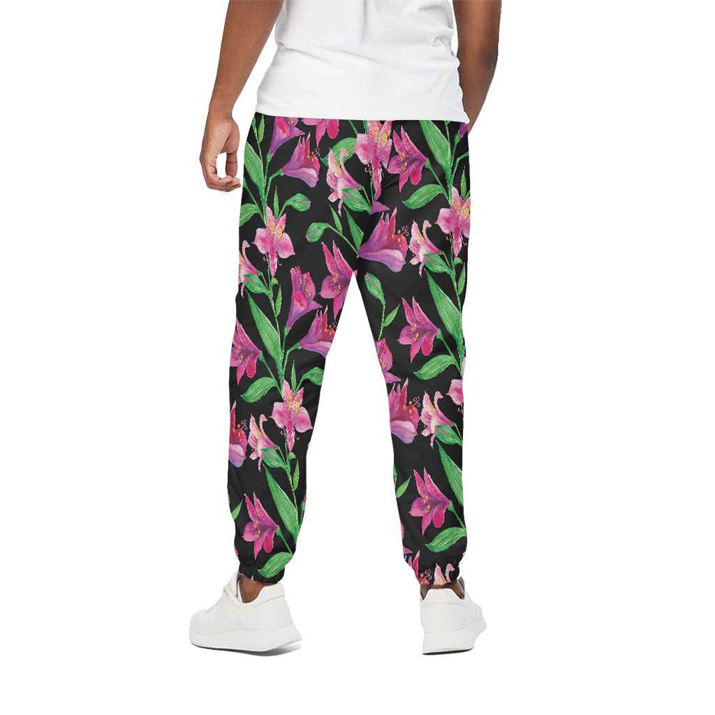 Purple Alstroemeria Pattern Print Cotton Pants