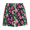 Purple Alstroemeria Pattern Print Cotton Shorts