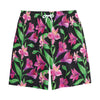 Purple Alstroemeria Pattern Print Cotton Shorts