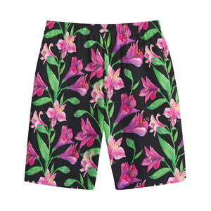 Purple Alstroemeria Pattern Print Cotton Shorts