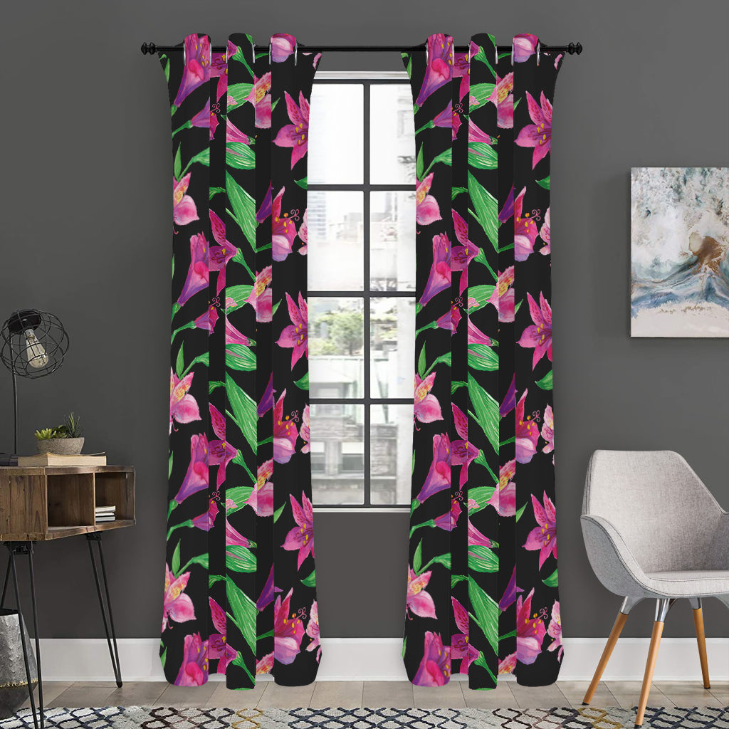 Purple Alstroemeria Pattern Print Curtain