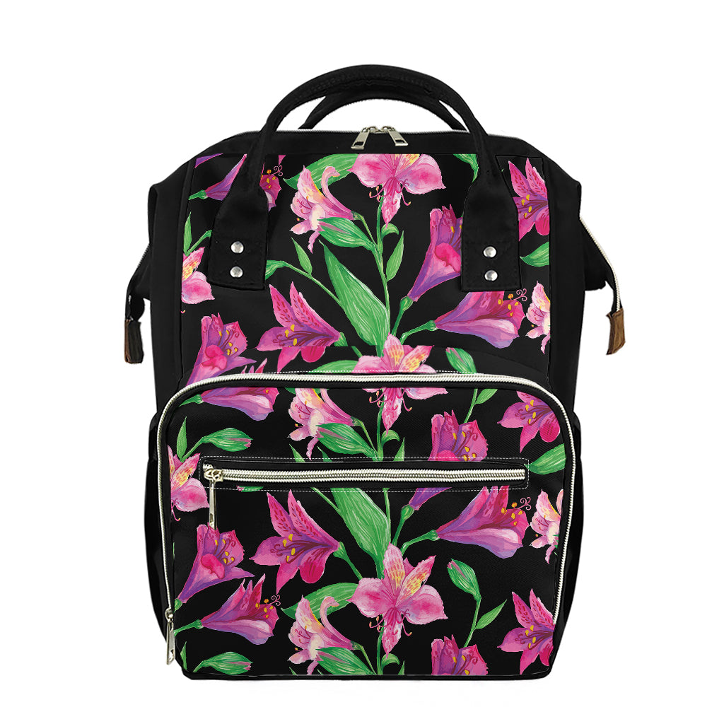 Purple Alstroemeria Pattern Print Diaper Bag