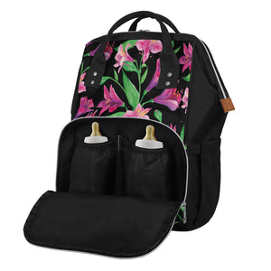 Purple Alstroemeria Pattern Print Diaper Bag