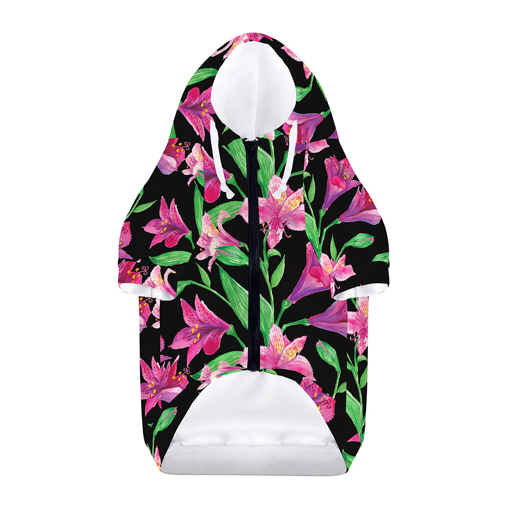 Purple Alstroemeria Pattern Print Dog Zip Up Hoodie