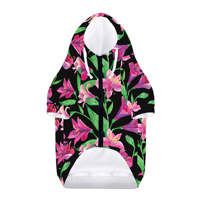 Purple Alstroemeria Pattern Print Dog Zip Up Hoodie