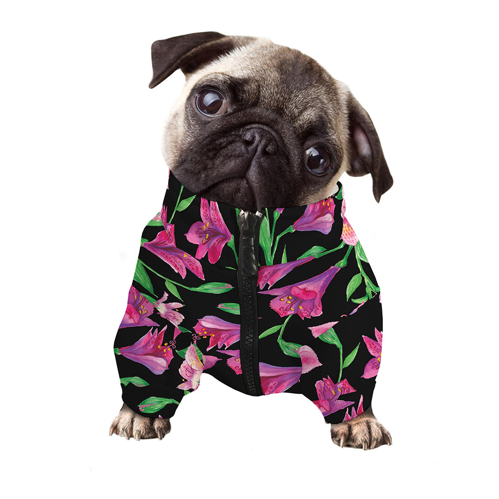 Purple Alstroemeria Pattern Print Dog Zip Up Jacket