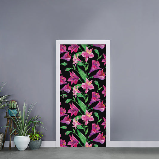 Purple Alstroemeria Pattern Print Door Sticker