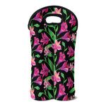 Purple Alstroemeria Pattern Print Double Neoprene Wine Tote