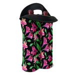 Purple Alstroemeria Pattern Print Double Neoprene Wine Tote
