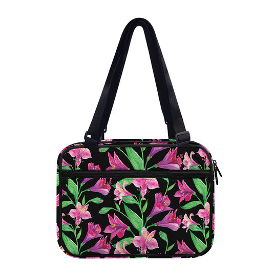 Purple Alstroemeria Pattern Print Double Strap Bible Bag