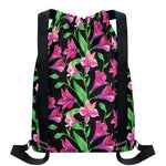 Purple Alstroemeria Pattern Print Drawstring Backpack