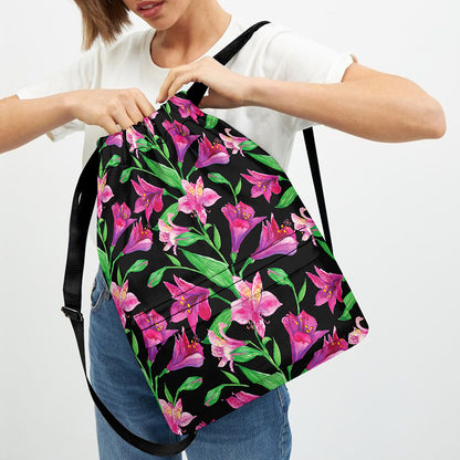 Purple Alstroemeria Pattern Print Drawstring Backpack