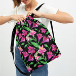 Purple Alstroemeria Pattern Print Drawstring Backpack