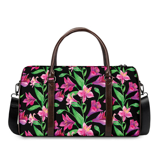 Purple Alstroemeria Pattern Print Duffle Bag