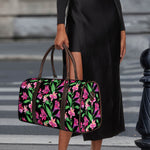 Purple Alstroemeria Pattern Print Duffle Bag