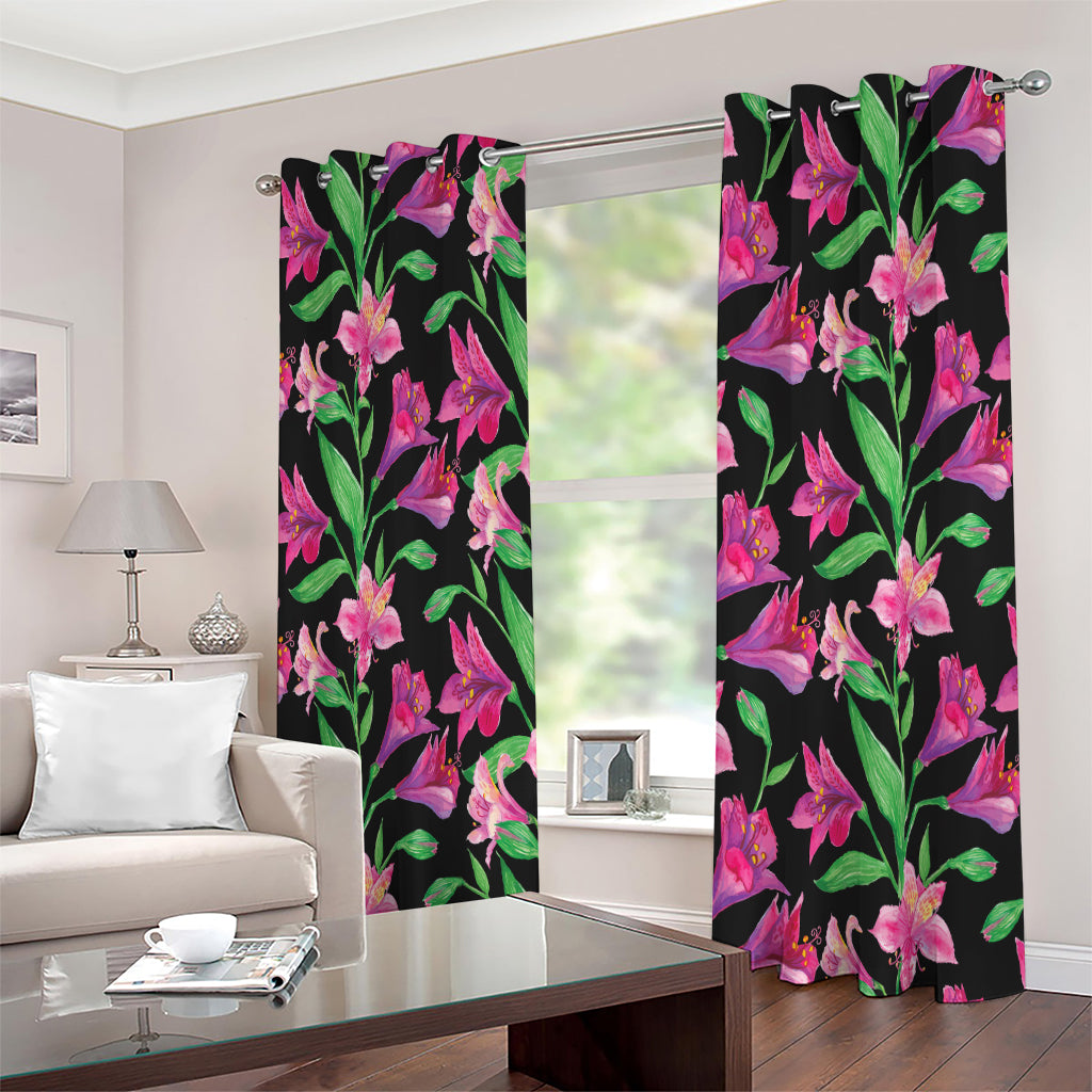 Purple Alstroemeria Pattern Print Extra Wide Grommet Curtains