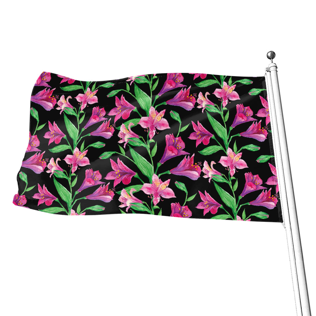 Purple Alstroemeria Pattern Print Flag