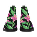 Purple Alstroemeria Pattern Print Flat Ankle Boots