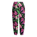 Purple Alstroemeria Pattern Print Fleece Lined Knit Pants